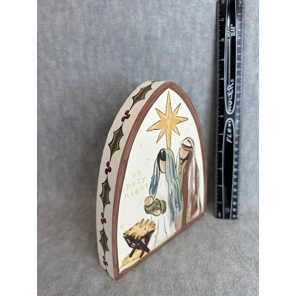 Neutral Nativity Wood Block Glory Haus Kalyn Dunks Oh Holy Night Christmas Decor